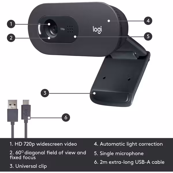 Logitech C505e 720p HD Webcam with 2m Cable