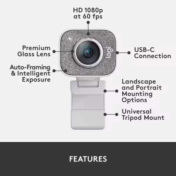 Logitech StreamCam USB-C Webcam – 1080p – White