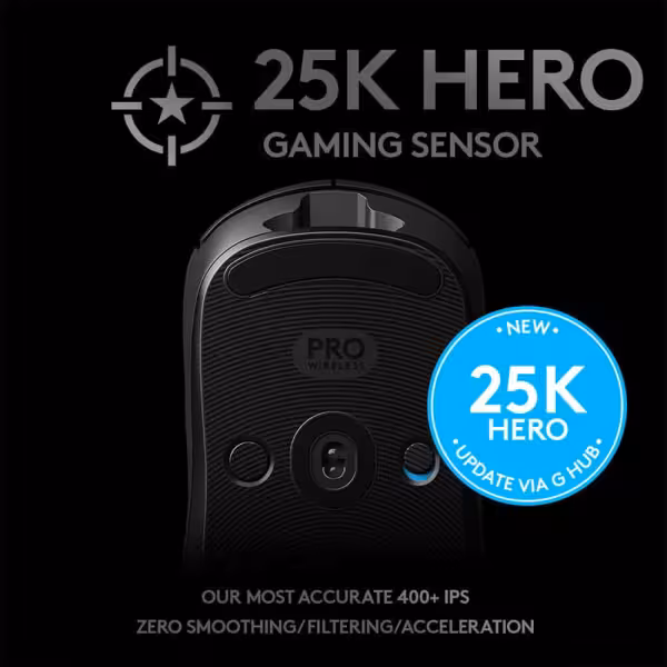 Logitech G PRO Wireless Gaming Mouse Black HERO 25K
