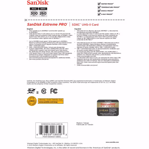 SanDisk Extreme PRO 64GB UHS-II SDXC Memory Card – 300 MB/s - image 5 of 6