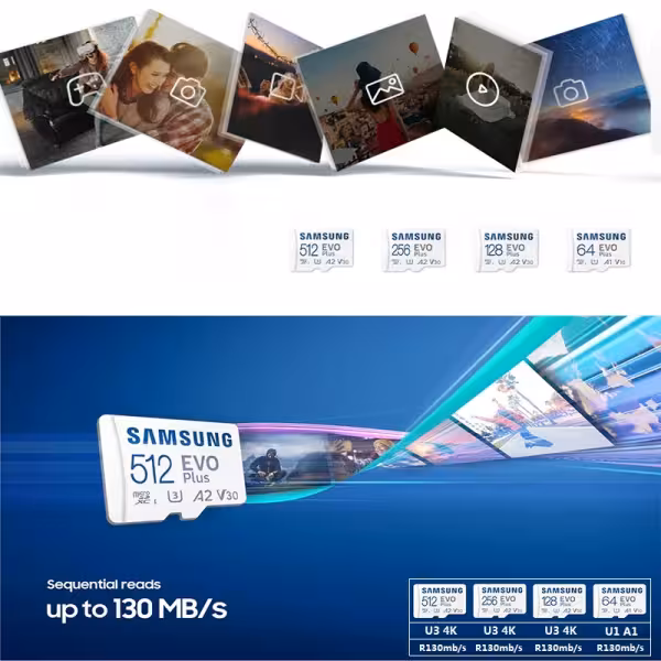 Samsung EVO Plus 256GB microSDXC Card 160MB/s U3 V30 A2 with SD Adapter