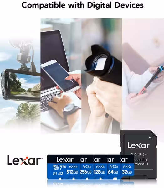 Lexar 633x 512GB microSDXC UHS-I Memory Card with SD Adapter