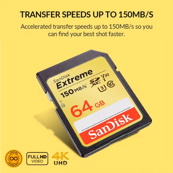 SanDisk Extreme 128GB SDXC Memory Card V30 U3 150MB/s