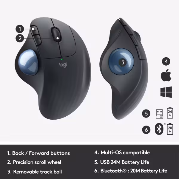 Logitech ERGO M575 Wireless Trackball Mouse Black 2000 DPI