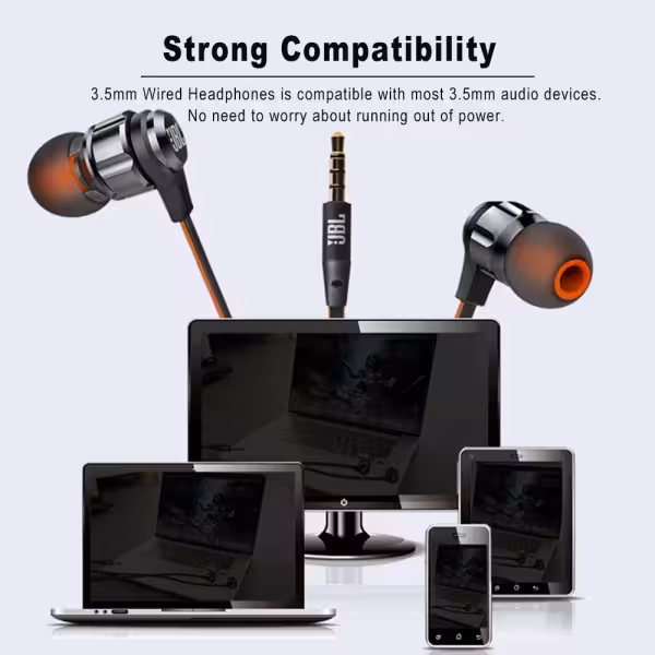JBL T180A Wired In-Ear Headphones with Mic – 3.5mm Black
