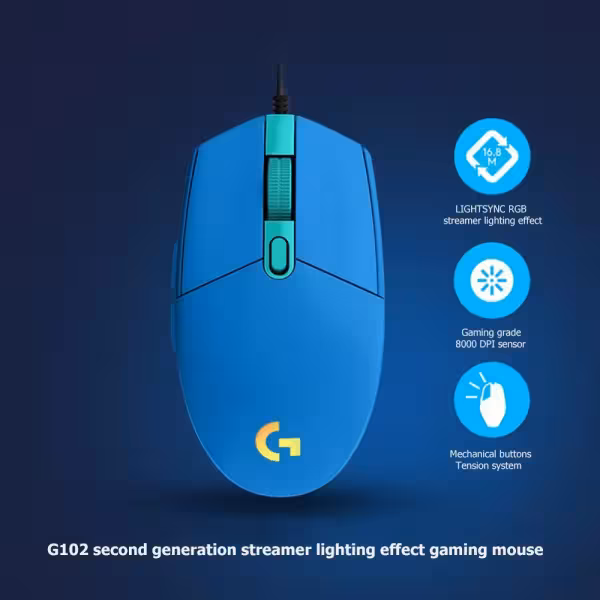 Logitech G102 LIGHTSYNC Wired Gaming Mouse Blue 8000 DPI 6 Buttons