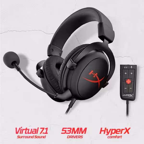 HyperX Cloud Core Wired Gaming Headset with 7.1 Surround Sound and 53mm Drivers