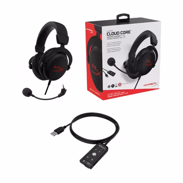 HyperX Cloud Core Wired Gaming Headset with 7.1 Surround Sound and 53mm Drivers