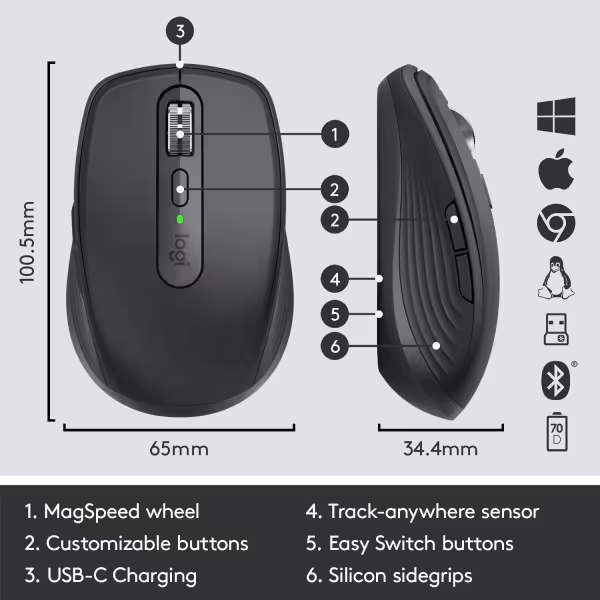 Logitech MX Anywhere 3 Wireless Mouse - Black