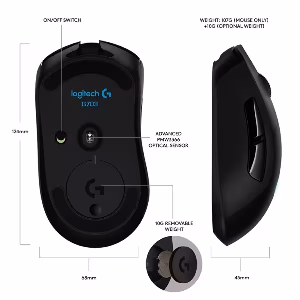 Logitech G703 LIGHTSPEED Wireless Gaming Mouse – Black