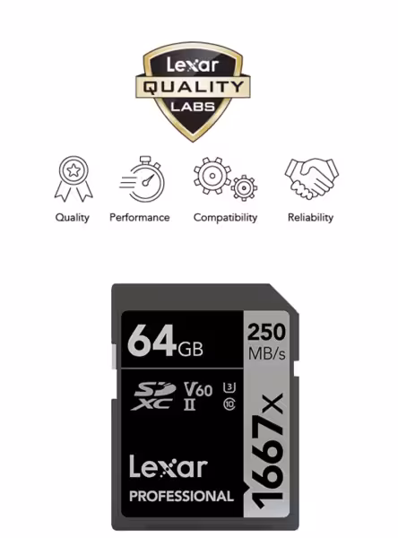 Lexar Professional 1667x 64GB SDXC UHS-II V60 SD Card
