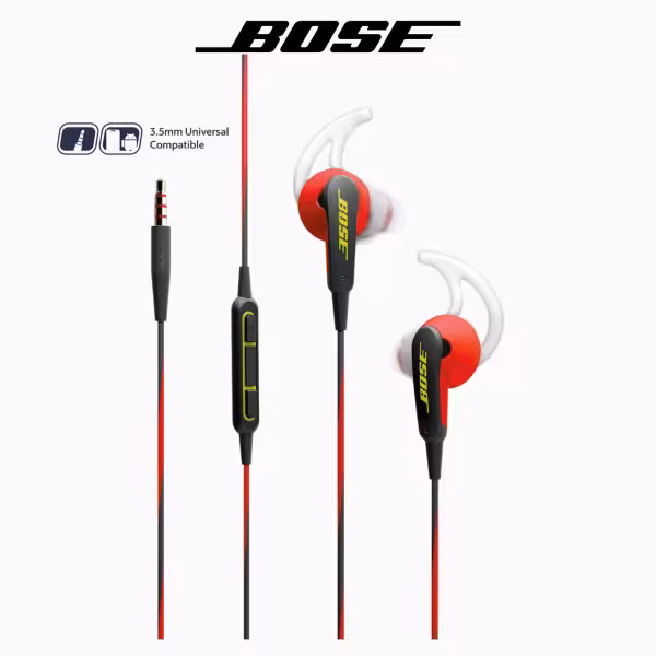Bose SoundSport Wired In-Ear Headphones Power Red Inline Mic & Remote