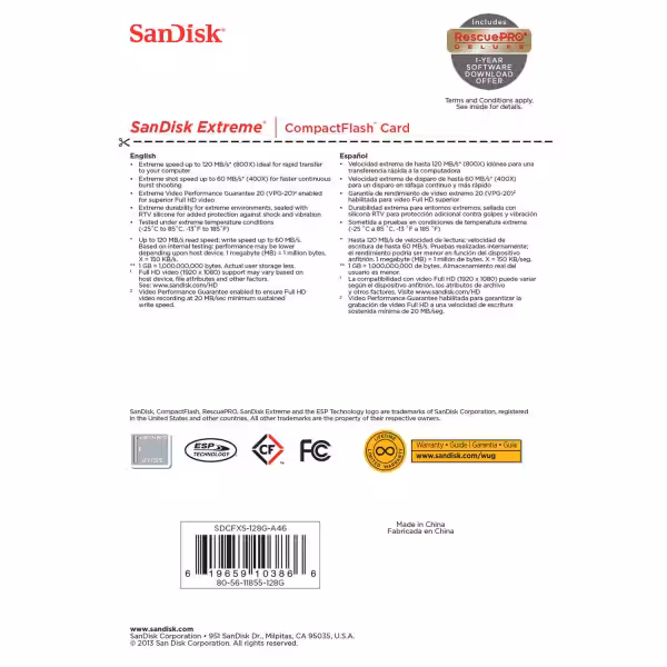 SanDisk Extreme 128GB UDMA7 CompactFlash Card (Black/Gold)