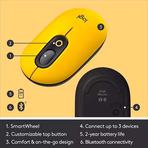 Logitech POP Wireless Mouse Blast Yellow Black