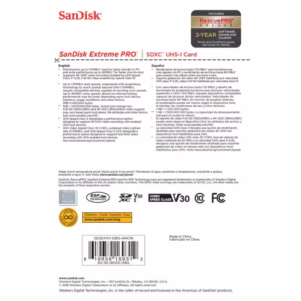 SanDisk Extreme 128GB MicroSDXC Memory Card V30 A2