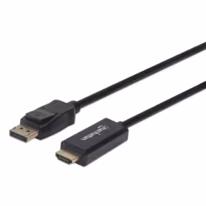 Manhattan DisplayPort 1.1 to HDMI Cable, 1080p@60Hz, 1m, DP Latch, Unidirectional, Black