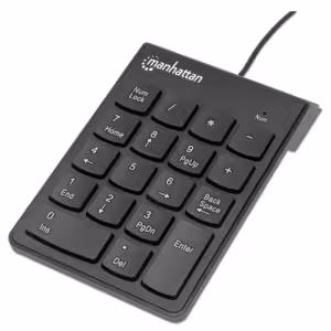 Numeric Keypad, Wired, USB-A, 18 Full Size Keys, Black, Membrane Key Switches, Windows and Mac, Thre