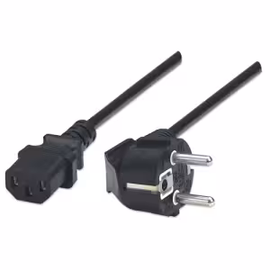 Power Cord/Cable, Euro 2-pin plug (CEE 7/4) to C13 Female (kettle lead), 1.8m, 16A, Black, Lifetime 
