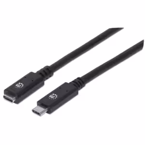 Manhattan USB-C Extension Cable Male to Female, 50cm, 10Gbps, 5A Black