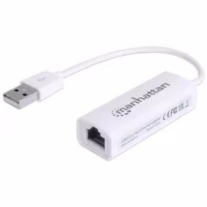 USB-A Fast Ethernet Adapter, 10/100 Mbps Network, 480 Mbps (USB 2.0), Hi-Speed USB, RJ45, White, Thr