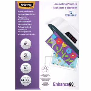 Fellowes A4 Laminating Pouches 80 Micron 25PK 5396205 25 Pack