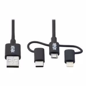 Tripp Lite Universal USB-A to Lightning Micro-B and USB-C Sync/Charge Cable MFi TLCBL1389