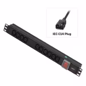 1U 10 Way IEC Sockets, Horizontal PDU with IEC Mains Cable