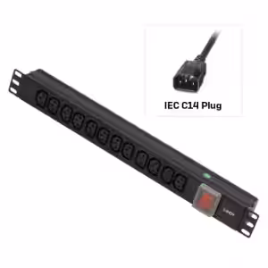 1U 12 Way IEC Sockets, Horizontal PDU with IEC Mains Cable