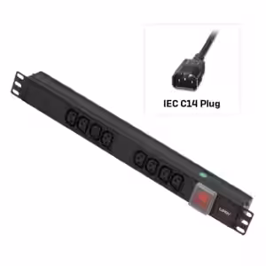 1U 8 Way IEC Sockets, Horizontal PDU with 3m IEC Mains Cable