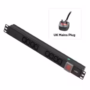 1U 8 Way IEC Sockets, Horizontal PDU with UK Mains Plug