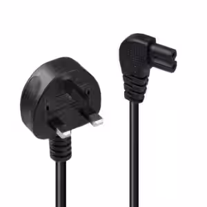 3m UK 3 Pin Plug To Right Angled IEC C7 Mains Power Cable, Black