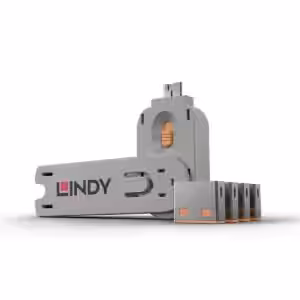 LINDY 40453 USB-A Port Blocker Kit Orange 1 Key & 4 Locks