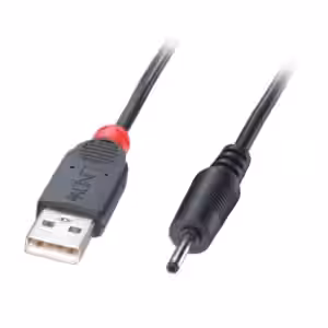 LINDY 70265 1.5m USB Type A to 2.5mm/0.7mm DC Power Cable