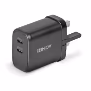 LINDY 73439 65W GaN Dual USB-C Port Charger with Folding Pins