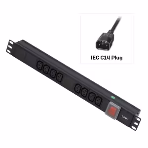 Lindy 1U 8 Way IEC Sockets Horizontal PDU Black with 3m C14 Cable