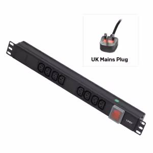 LINDY 29990 1U 8 Way IEC Horizontal PDU with UK Mains Plug Black