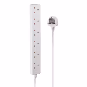 LINDY 2m 6-Way UK Mains Power Extension Lead 250V White