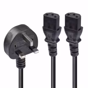 LINDY 2.5m UK 3 Pin Plug to 2 x IEC C13 Splitter Extension Cable Black 250V