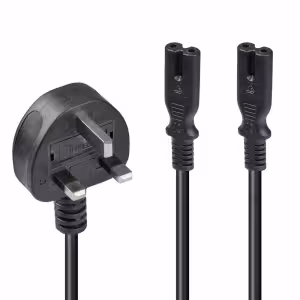 Lindy 30372 UK 3 Pin Plug to 2 x IEC C7 Splitter Extension Cable, 2.5m, Black, 250V