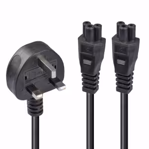 LINDY 30428 2.5m UK 3 Pin Plug to 2 x IEC C5 Splitter Extension Cable, Black, 250V
