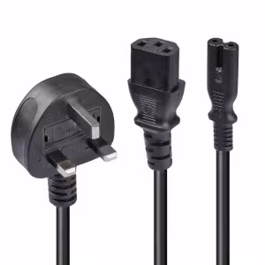 LINDY 2.5m UK 3 Pin to IEC C13 and IEC C7 Splitter Extension Cable, Black, 250V