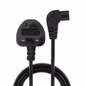 LINDY 2m UK 3 Pin Plug to Right Angled IEC C7 Mains Power Cable Black