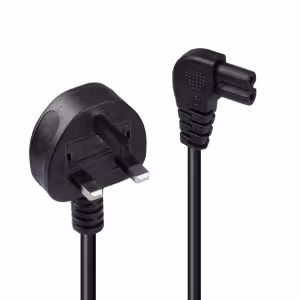 Lindy UK 3 Pin Plug to Right Angled IEC C7 Mains Power Cable Black 3m