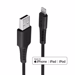LINDY 31319 USB to Lightning Cable 0.5m, Black, MFi Certified