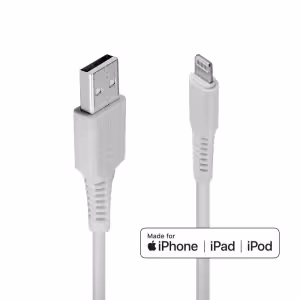 LINDY 31328 USB to Lightning Cable, White, 3m, MFi-certified