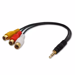 Lindy 35539 3.5mm 4 Segment to 3 x RCA Female AV Adapter Cable, 25cm