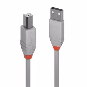 Lindy Anthra Line 3m USB 2.0 Type A to B Cable, Grey, 480Mbps