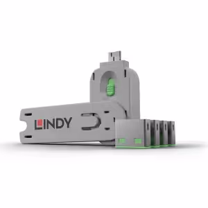 LINDY USB-A Port Blocker Kit Green 1 Key and 4 Locks