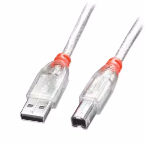 LINDY 41753 USB 2.0 Type A to B Cable, Transparent, 2m