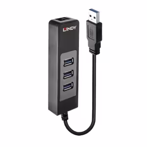 LINDY 43176 3 Port USB 3.0 Type A Hub and Gigabit Ethernet Converter